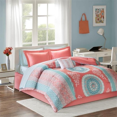 Intelligent Design Intelligent Design ID10-1216 Loretta Comforter & Sheet Set - Coral; Twin Size ID10-1216